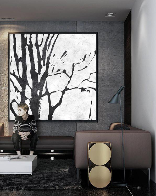 Minimal Black and White Painting #MN7A - Click Image to Close